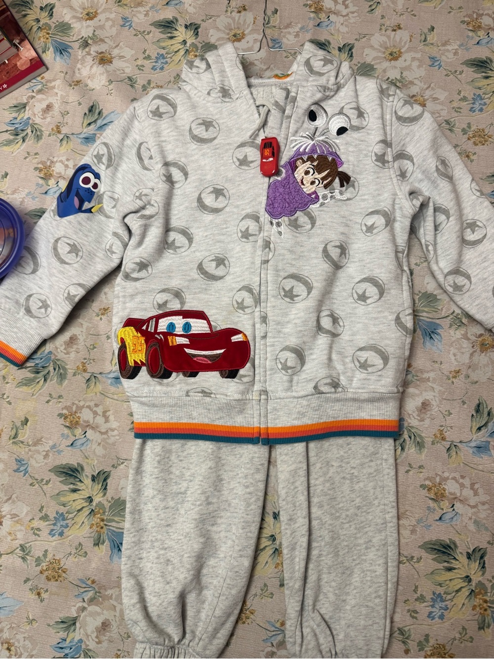 Disney Kids Grey Hoodie & Pants Set with Lightning McQueen Patch